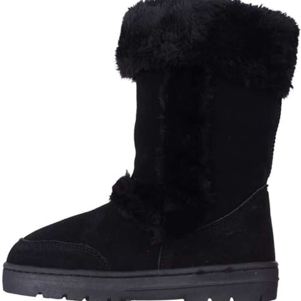 NWT - Style & Co. Black Witty Leather Fuzzy Cold Weather boots - Women's 5